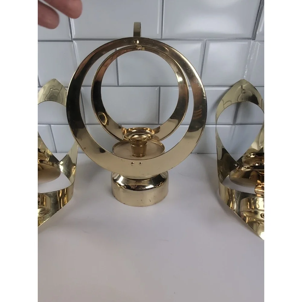 Vintage Mascot 3-piece Gold Tone Brass/Metal Wall Mount Sconces & Centerpiece